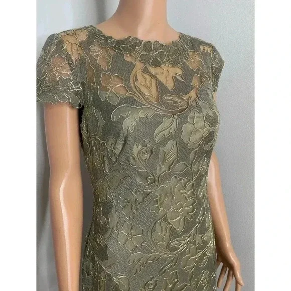 Tadashi Shoji Ilussion Yoke Lace Cocktail  Dress Knee length size 6 - Picture 3 of 11